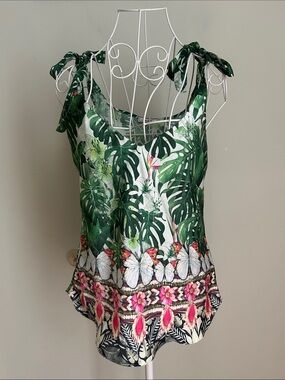 Limelight Green Tropical Tie-Shoulder Camisole